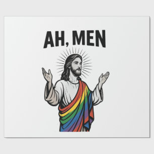 Ah Men Funny LGBT Gay Pride Jesus Rainbow Wrapping Paper