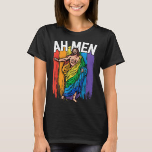 Ah Men Gay Jesus Funny LGBTQ Gifts Rainbow T-Shirt