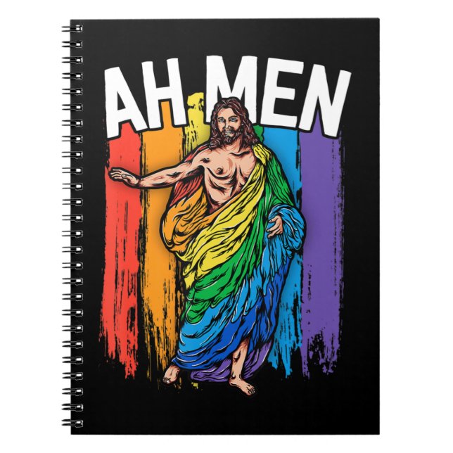 Ah Men Gay Jesus Shirt Funny LGBTQ Shirts Gifts Ra Notebook (Front)