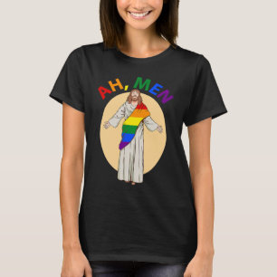 Ah Men Gay Pride Jesus Rainbow  LGBT Flag Christia T-Shirt