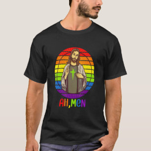 Ah Men Gay Pride Rainbow Flag   Lgbtq Stuff Jesus  T-Shirt