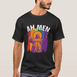Ah Men Jesus LGBT Gay Pride Jesus Rainbow Flag T-Shirt