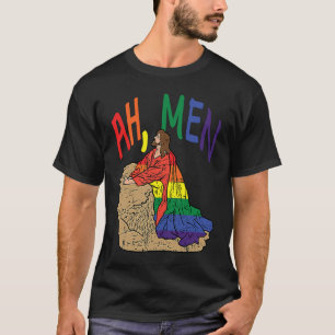 Ah Men LGBT Gay Pride Jesus Prayer Rainbow Flag T-Shirt