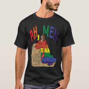 Ah Men LGBT Gay Pride Jesus Prayer Rainbow Flag T-Shirt