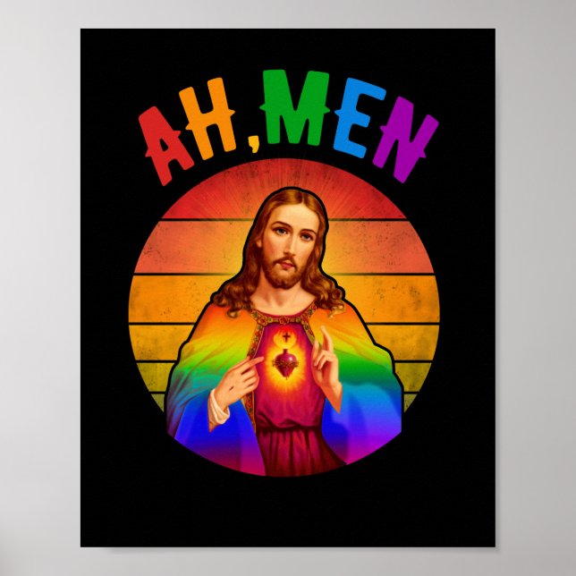 Ah Men LGBT Gay Pride Jesus Rainbow Christian Poster (Front)