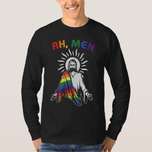 Ah Men  Lgbt Gay Pride Jesus Rainbow Flag Christia T-Shirt