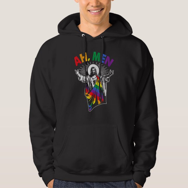Ah Men Lgbt Gay Pride Jesus Rainbow Flag Christian Hoodie (Front)