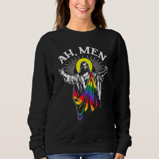 Ah Men Lgbt Gay Pride Jesus Rainbow Flag Christian Sweatshirt