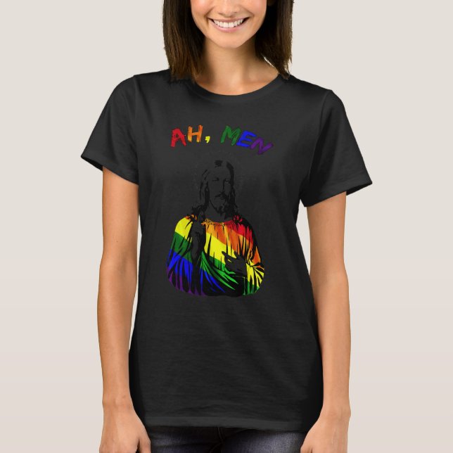Ah Men   Lgbt Gay Pride Jesus Rainbow Peace Flag 2 T-Shirt (Front)