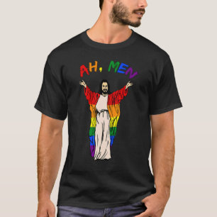 Ah Men Lgbt Gay Pride Jesus Rainbow Peace Flag T-Shirt
