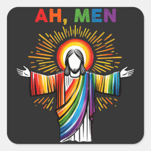 Ah, Men. LGBTQIA+ Jesus Square Sticker