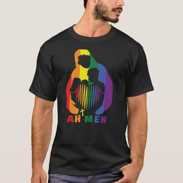 ah men pride gay family in rainbow colours with he T-Shirt (Front)