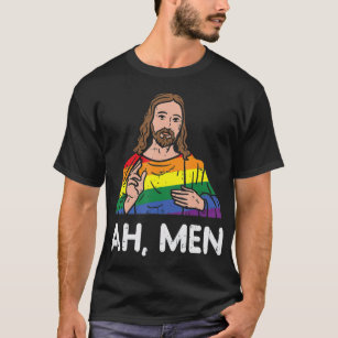 Ah Men Rainbow Gay Jesus Christian LGB Pride Men T-Shirt