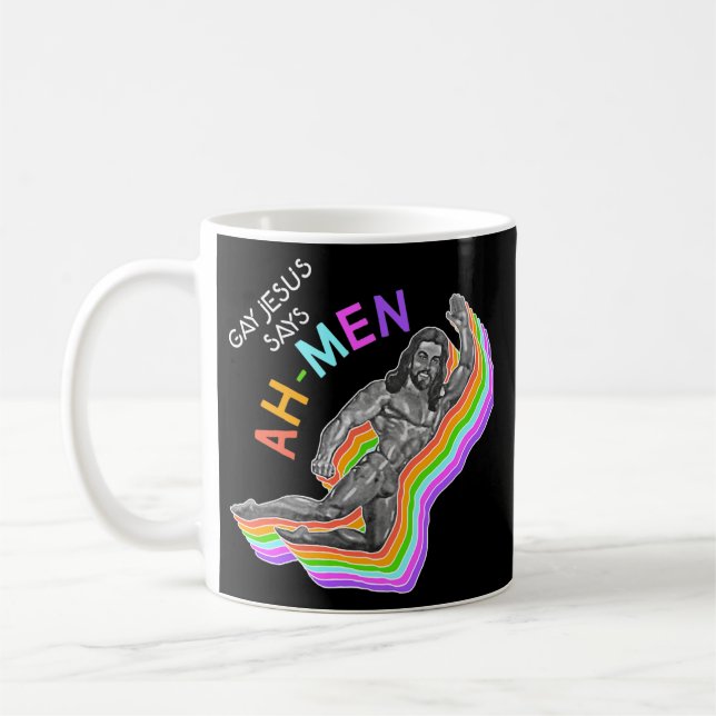 Ah Men Rainbow Gay Jesus Christian LGBT Pride Coffee Mug (Left)