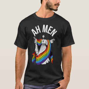 Ah Men Rainbow Gay Jesus Christian Lgbt Pride Flag T-Shirt