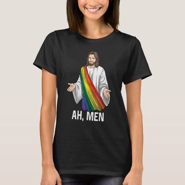 Ah Men Rainbow Gay Jesus Christian Lgbt Pride Flag T-Shirt (Front)