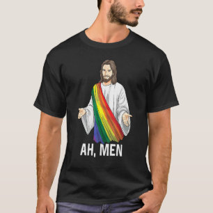 Ah Men Rainbow Gay Jesus Christian Lgbt Pride Flag T-Shirt