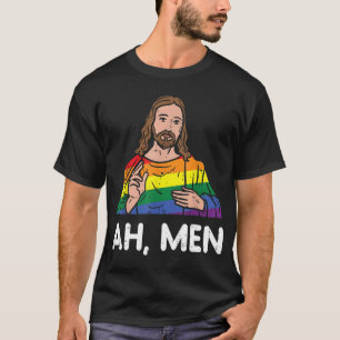 Ah Men Rainbow Gay Jesus Christian LGBT Pride Flag T-Shirt