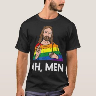 Ah Men Rainbow Gay Jesus Christian LGBT Pride Flag T-Shirt