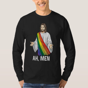 Ah Men Rainbow Gay Jesus Christian Lgbt Pride Flag T-Shirt