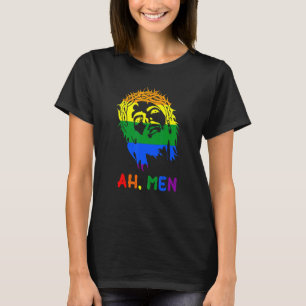 Ah Men Rainbow LGBTQ Pride Flag Gay Jesus Christia T-Shirt