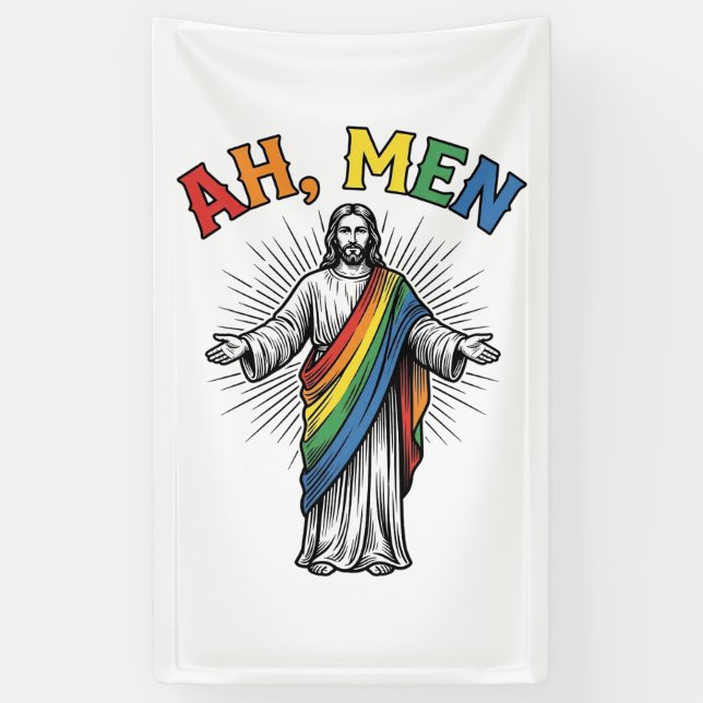 Ah Men Rainbow Religious Vintage Banner (Vertical)