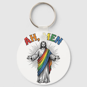 Ah Men Rainbow Religious Vintage Key Ring