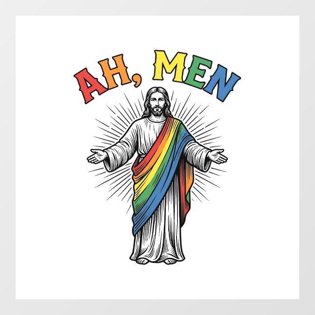 Ah Men Rainbow Religious Vintage Window Cling (Sheet)