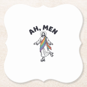 Ah Men Roller Skating Faith Vector Design_1 Paper Coaster