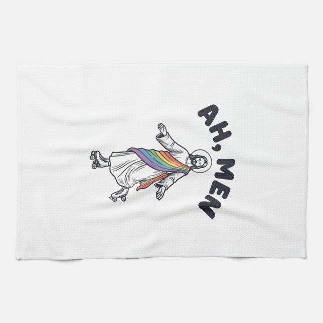 Ah Men Roller Skating Faith Vector Design_1 Tea Towel (Horizontal)