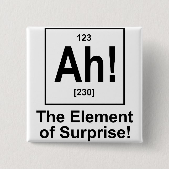 Ah! The Element of Surprise. 15 Cm Square Badge (Front)