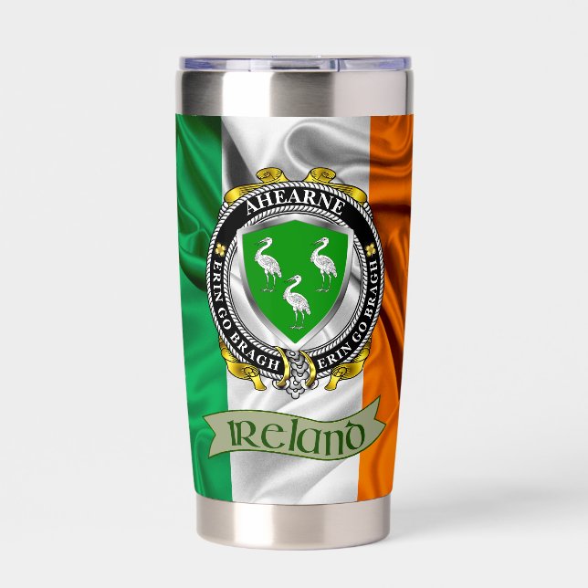 Ahearne/Aherne Irish Shield & Flag Personalised Insulated Tumbler (Front)