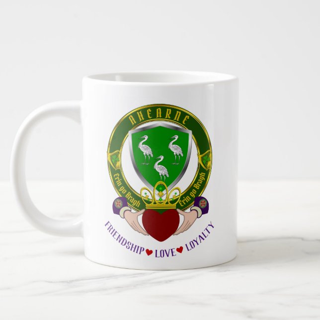 Ahearne Irish Shield w/Claddagh Giant Coffee Mug (Left)