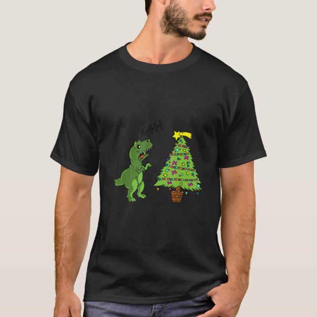Ahh Rex Christmas Tyrannosaurus Dino T-Shirt (Front)