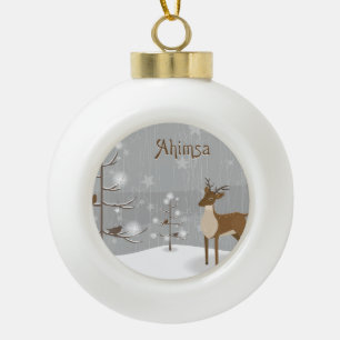 Ahimsa Reindeer Holiday Ceramic Ball Christmas Ornament