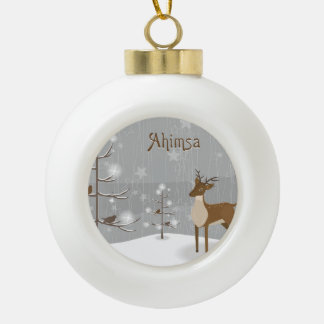 Ahimsa Reindeer Holiday Ceramic Ball Christmas Ornament