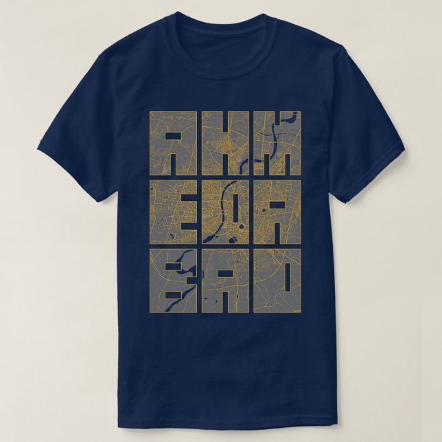 Ahmedabad Gujarat India City Map Typography Bauhau T-Shirt (Design Front)