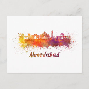 Ahmedabad skyline in watercolor postcard
