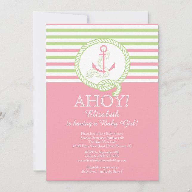 Ahoy! A Girl Nautical Girls Baby Shower Invitation (Front)