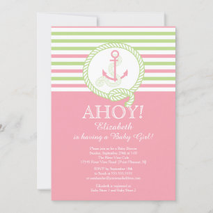 Ahoy! A Girl Nautical Girls Baby Shower Invitation