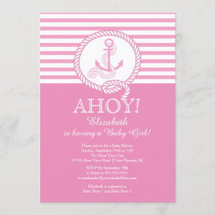 Ahoy! A Girl Nautical Girls Baby Shower Invitation