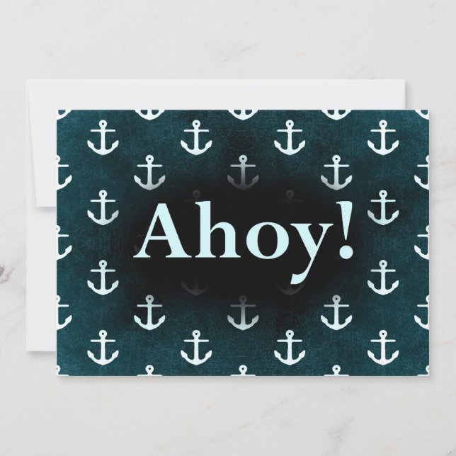 Ahoy! Anchor Pattern Design Dark Blue Invitation (Front)