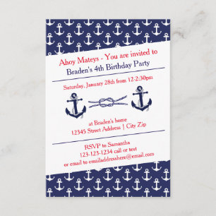 Ahoy Anchors Birthday Party - 3x5 Invitation