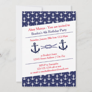 Ahoy Anchors Birthday Party - Invitation