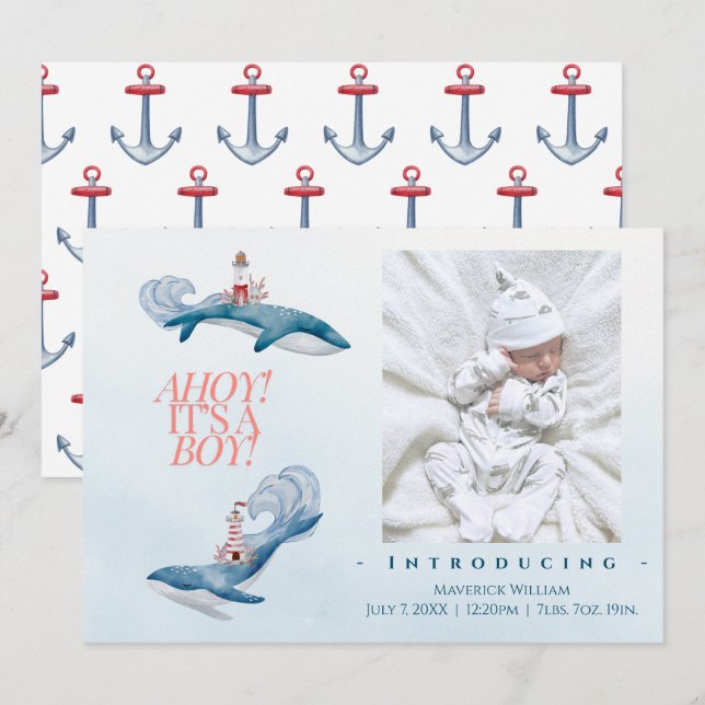 Ahoy Baby Boy Birth Announcement (Front/Back)