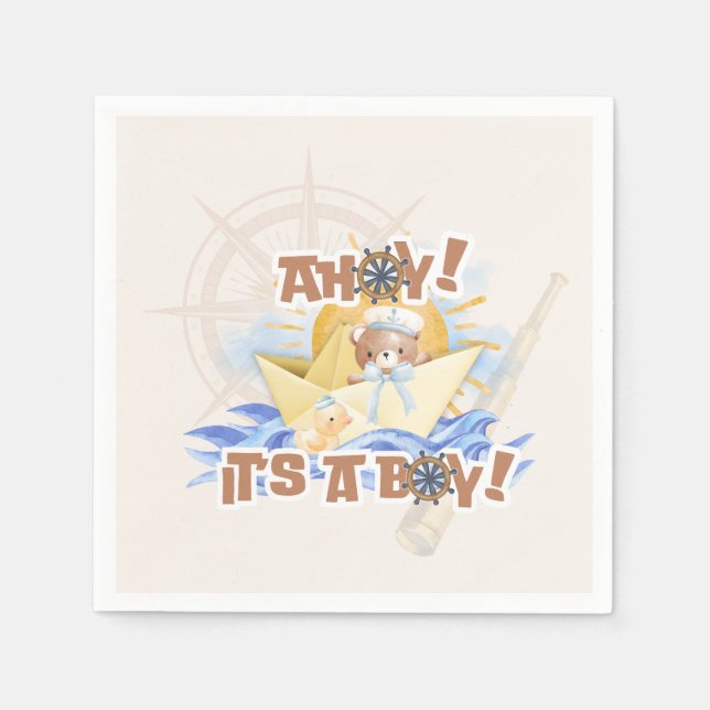 Ahoy! Baby Boy Shower Paper Napkins (Front)