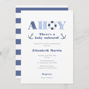 Ahoy Baby On Board Nautical Boy Baby Shower Invitation