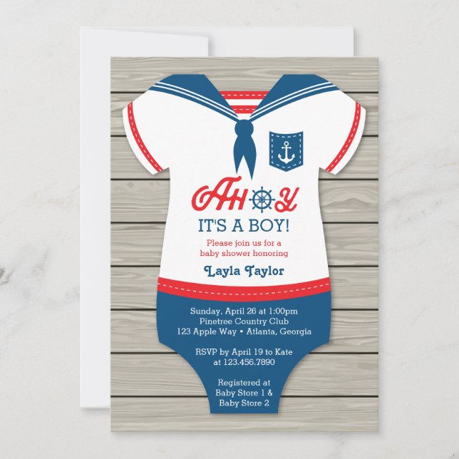 Ahoy Baby Shower Invitation, Sailor, Nautical Invitation (Front)