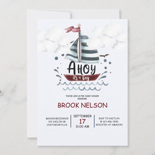 AHOY, BABY SHOWER, IT'S A BOY, NAUTICAL SHOWER (Front)