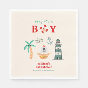 Ahoy Boy Nautical Lighthouse Sailboat Baby Shower Napkin